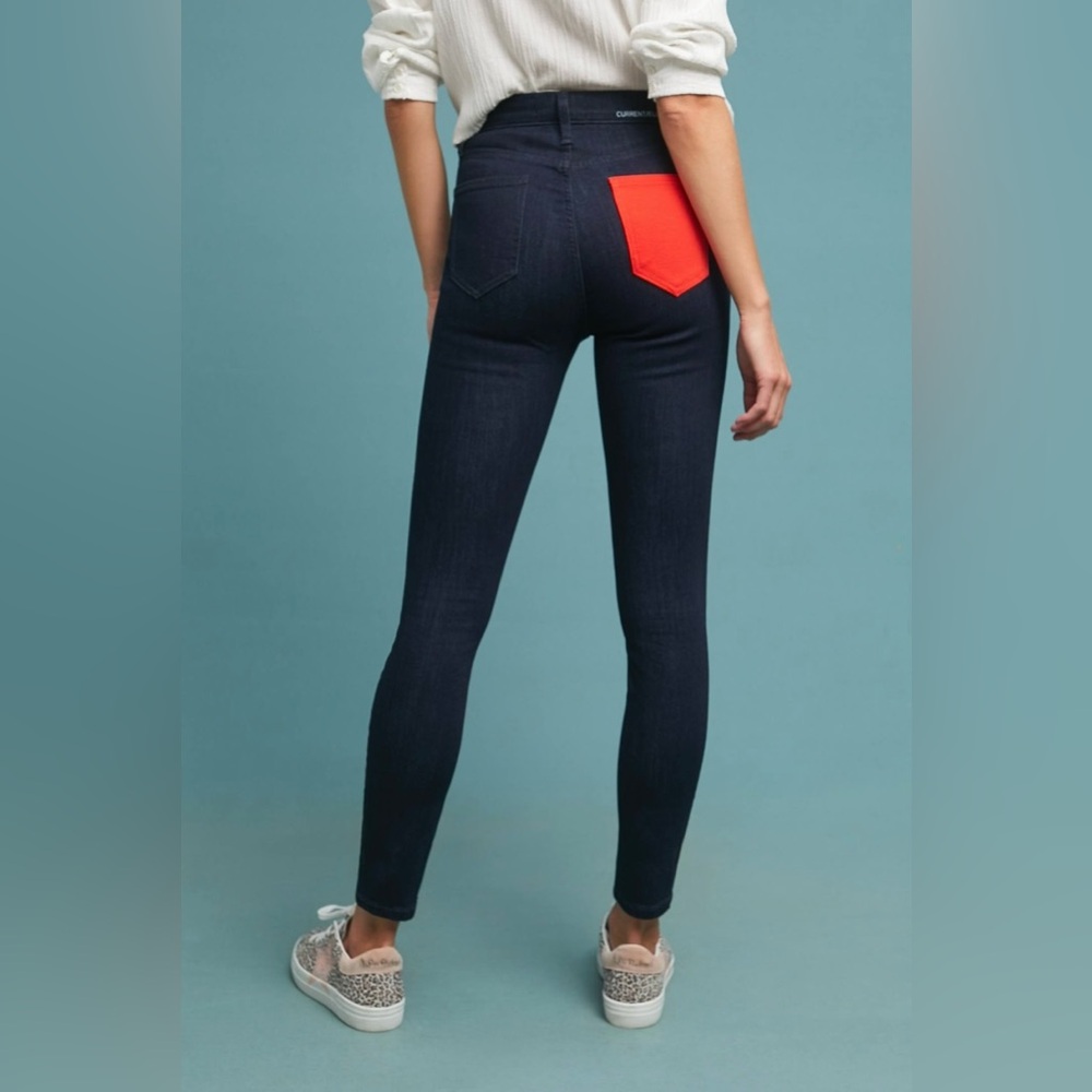 NWT CURRENT/ELLIOTT Ultra High Waist Skinny Jeans, Dark Blue w/ Red Accents, 26 - Picture 4 of 12